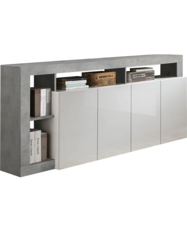 Buffet HAMBURG – Blanc laqué brillant / Béton